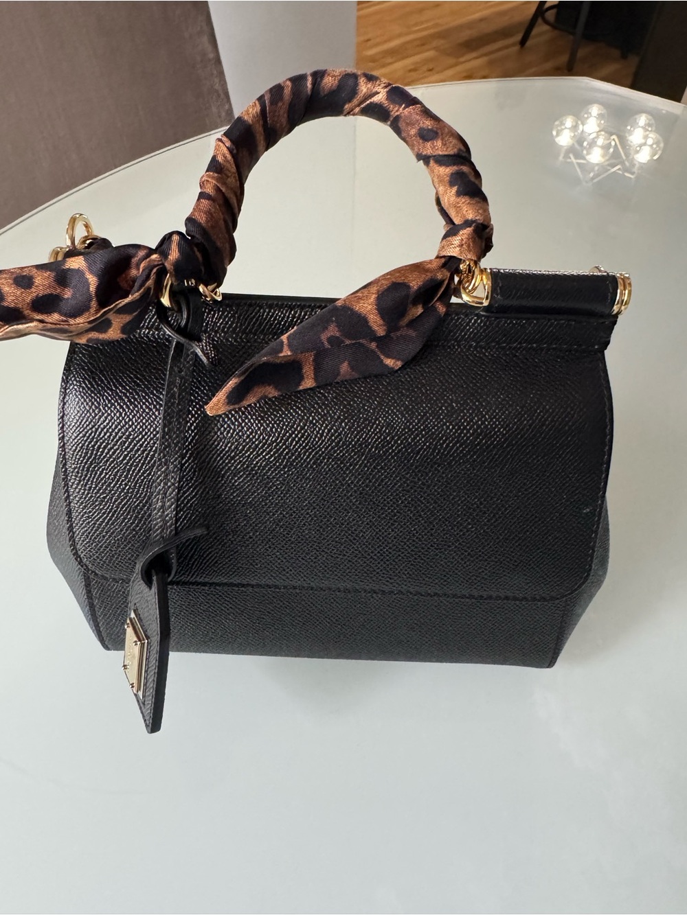 Dolce &Gabbana Leather Top-Handle Satchel with Leopard Scarf - Picture 2 of 16